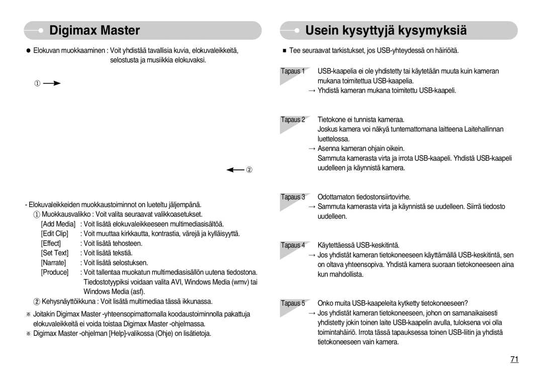 Samsung EC-L70ZZSBB/E1, EC-L70ZZBBA/DE manual Digimax Master Usein kysyttyjä kysymyksiä 