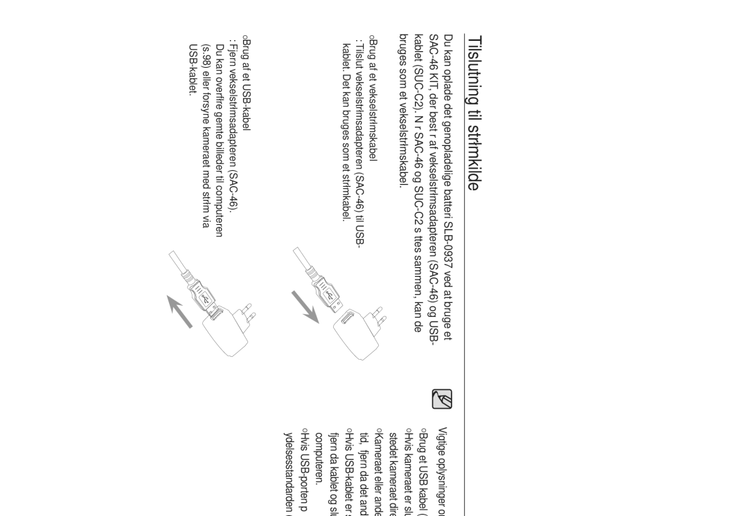 Samsung EC-L730ZBDA/E3, EC-L730ZSDA/E3 manual Vigtige oplysninger om brugen af USB-kablet, Brug af et vekselstrømskabel 