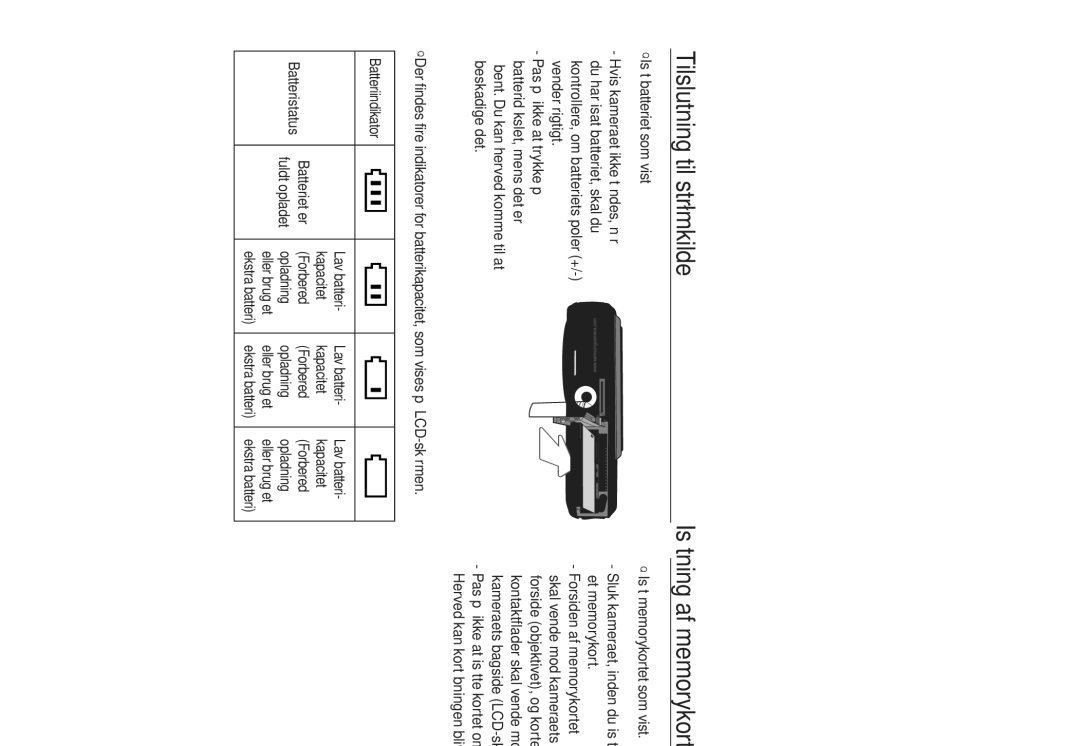 Samsung EC-L730ZRBA/E2, EC-L730ZSDA/E3 Isætning af memorykortet, Lav batteri Kapacitet, Forbered, Opladning Eller brug et 