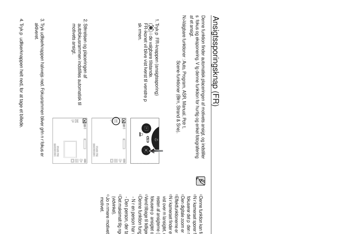 Samsung EC-L730ZBDA/E3, EC-L730ZSDA/E3 manual Ansigtssporingsknap FR, Den person, der tages billede af, ikke ser på kameraet 