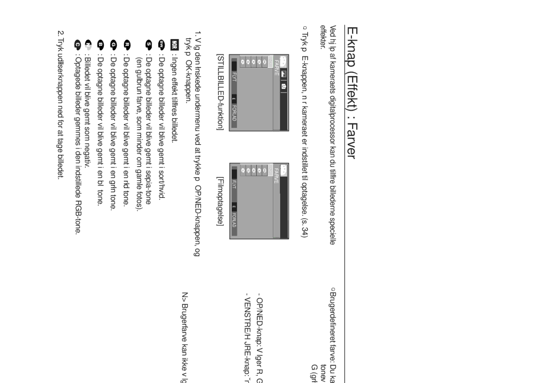 Samsung EC-L730ZRBA/E2, EC-L730ZSDA/E3 manual Knap Effekt Farver, Effekter Toneværdier for R rød, OP/NED-knap Vælger R, G, B 