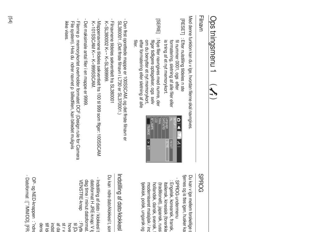 Samsung EC-L830ZRBA/E2, EC-L730ZSDA/E3, EC-L830ZBDA/E3, EC-L730ZBBA/E2, EC-L830ZSDA/E3 manual Filnavn, SPROG-undermenu 