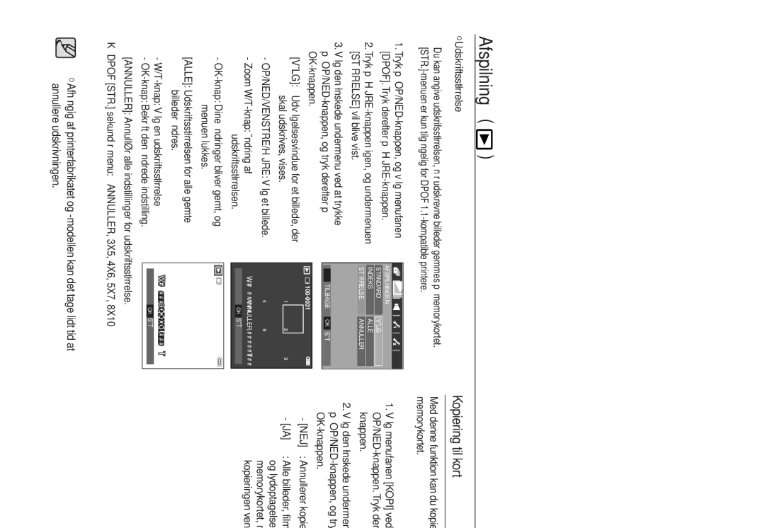 Samsung EC-L730ZBDA/E3, EC-L730ZSDA/E3 manual Kopiering til kort, Udskriftsstørrelse, OP/NED/VENSTRE/HØJRE Vælg et billede 