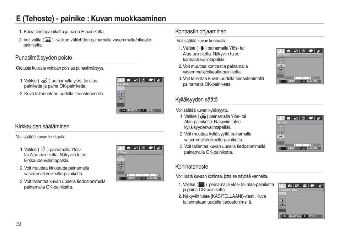 Samsung EC-L830ZBDA/E3, EC-L730ZSDA/E3, EC-L730ZBBA/E2, EC-L830ZSDA/E3, EC-L730ZBDA/E3 Tehoste painike Kuvan muokkaaminen 