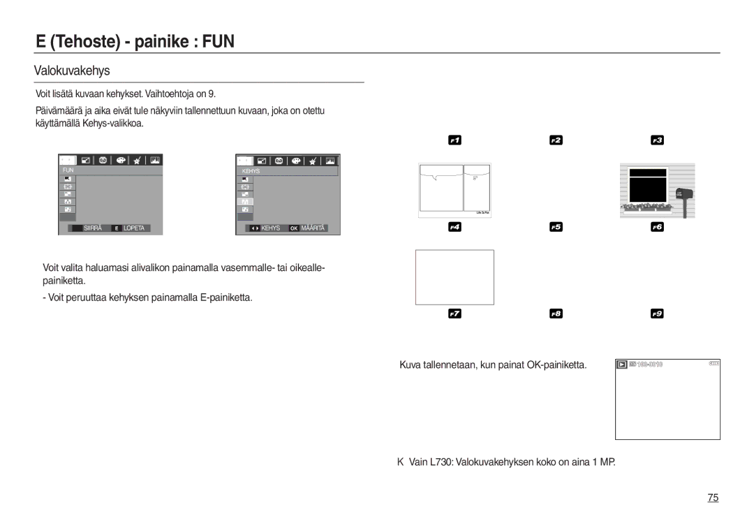 Samsung EC-L730ZRBA/E2, EC-L730ZSDA/E3, EC-L830ZBDA/E3, EC-L730ZBBA/E2, EC-L830ZSDA/E3, EC-L730ZBDA/E3 manual FUN Kehys 