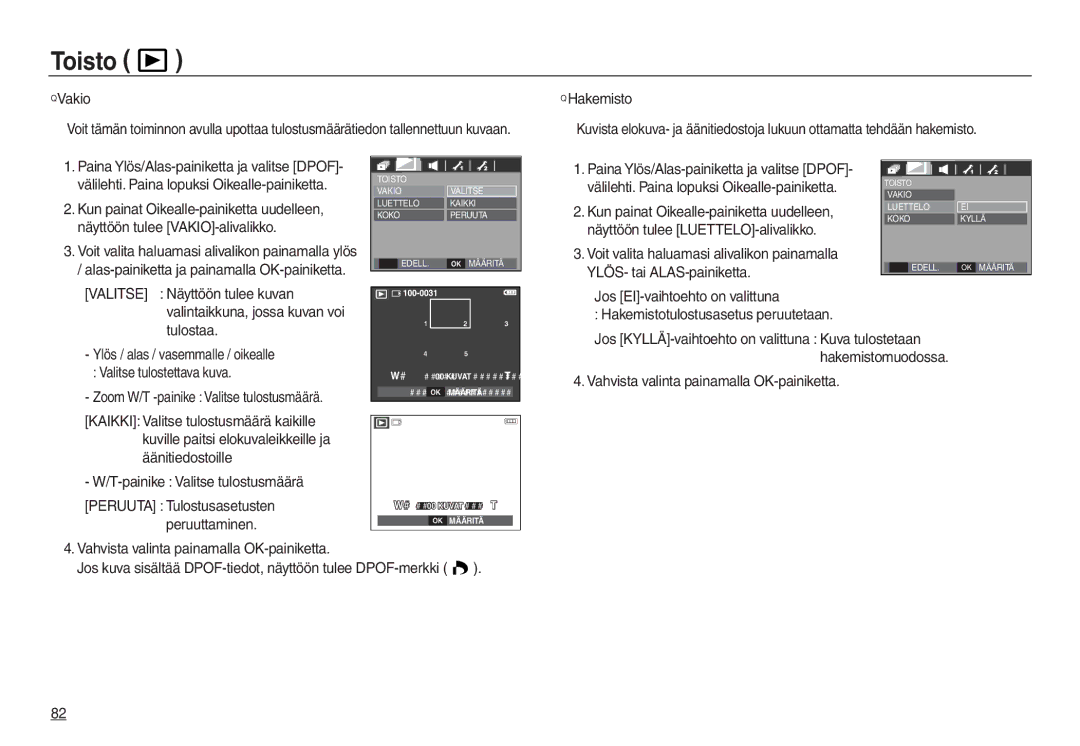 Samsung EC-L830ZSDA/E3, EC-L730ZSDA/E3 Vakio, Painike Valitse tulostusmäärä, Välilehti. Paina lopuksi Oikealle-painiketta 