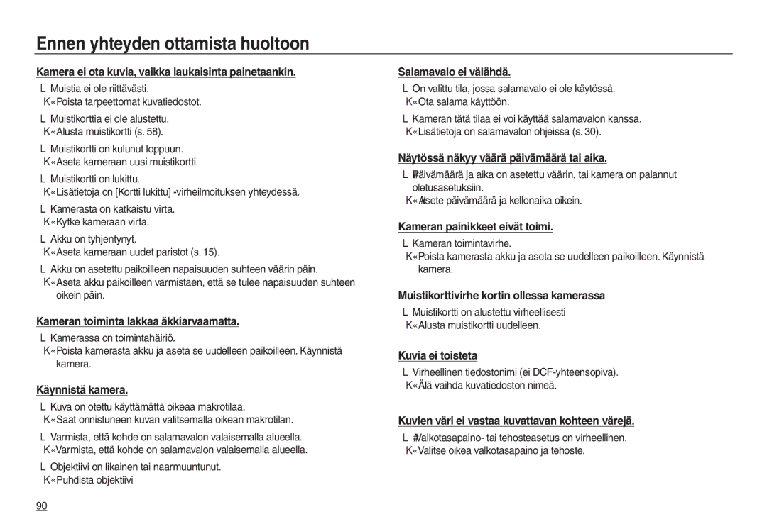 Samsung EC-L830ZBDA/E3, EC-L730ZSDA/E3, EC-L730ZBBA/E2, EC-L830ZSDA/E3 manual Muistikorttivirhe kortin ollessa kamerassa 