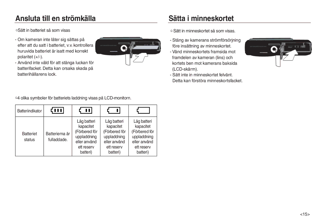 Samsung EC-L730ZRBA/E2, EC-L730ZSDA/E3, EC-L830ZBDA/E3 manual Sätta i minneskortet, Sätt in minneskortet så som visas 