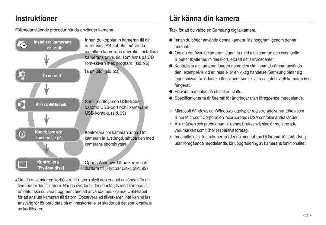 Samsung EC-L730ZBBA/E2 manual Instruktioner, Lär känna din kamera, Följ nedanstående procedur när du använder kameran 