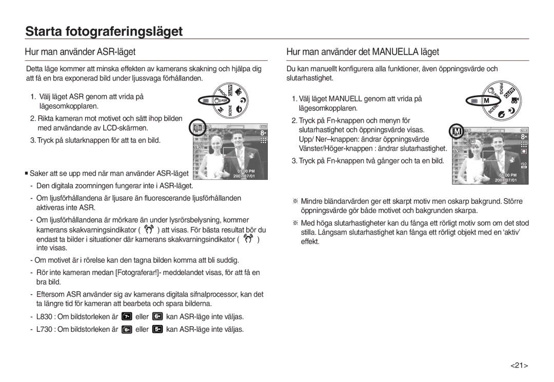 Samsung EC-L730ZBBA/E2, EC-L730ZSDA/E3, EC-L830ZBDA/E3 manual Hur man använder ASR-läget, Hur man använder det Manuella läget 