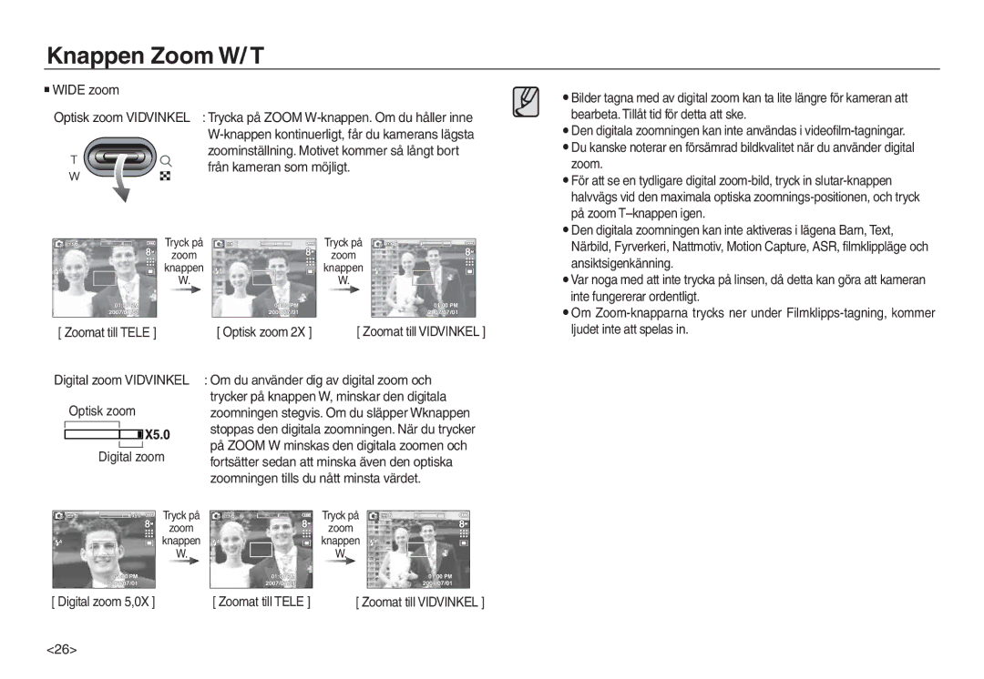 Samsung EC-L730ZSBA/E2, EC-L730ZSDA/E3, EC-L830ZBDA/E3, EC-L730ZBBA/E2, EC-L830ZSDA/E3 Zoomat till Tele, Digital zoom 5,0X 