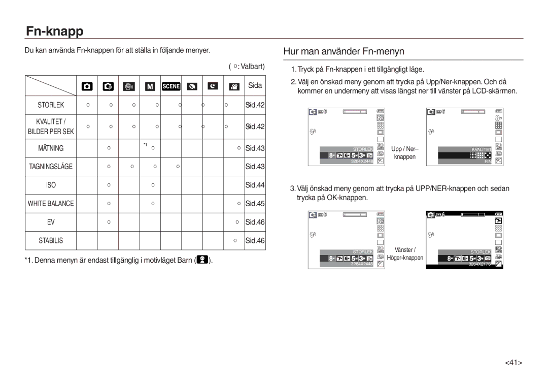 Samsung EC-L730ZBBA/E2, EC-L730ZSDA/E3 manual Hur man använder Fn-menyn, Tryck på Fn-knappen i ett tillgängligt läge 