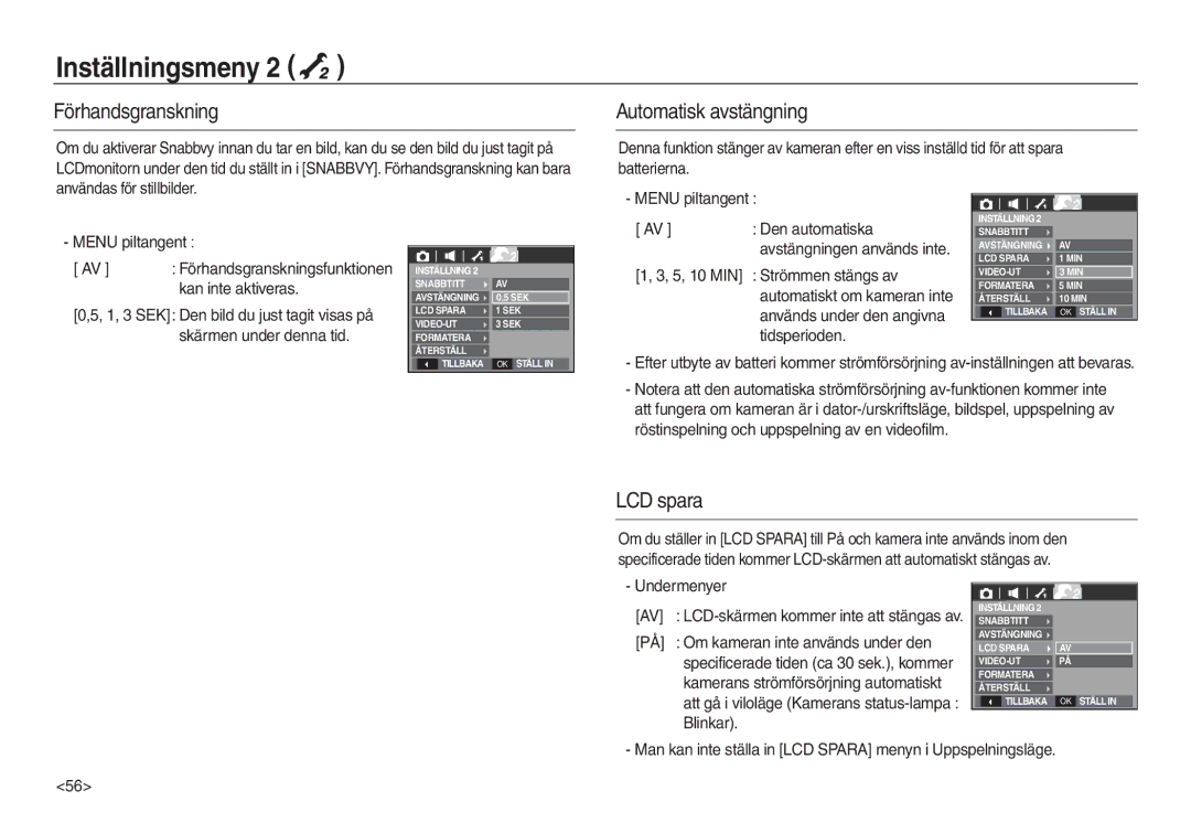 Samsung EC-L730ZSBA/E2, EC-L730ZSDA/E3, EC-L830ZBDA/E3, EC-L730ZBBA/E2 Förhandsgranskning, Automatisk avstängning, LCD spara 