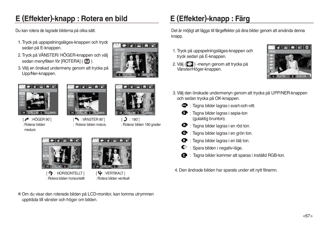 Samsung EC-L830ZSBA/E2, EC-L730ZSDA/E3 manual Effekter-knapp Rotera en bild, Du kan rotera de lagrade bilderna på olika sätt 