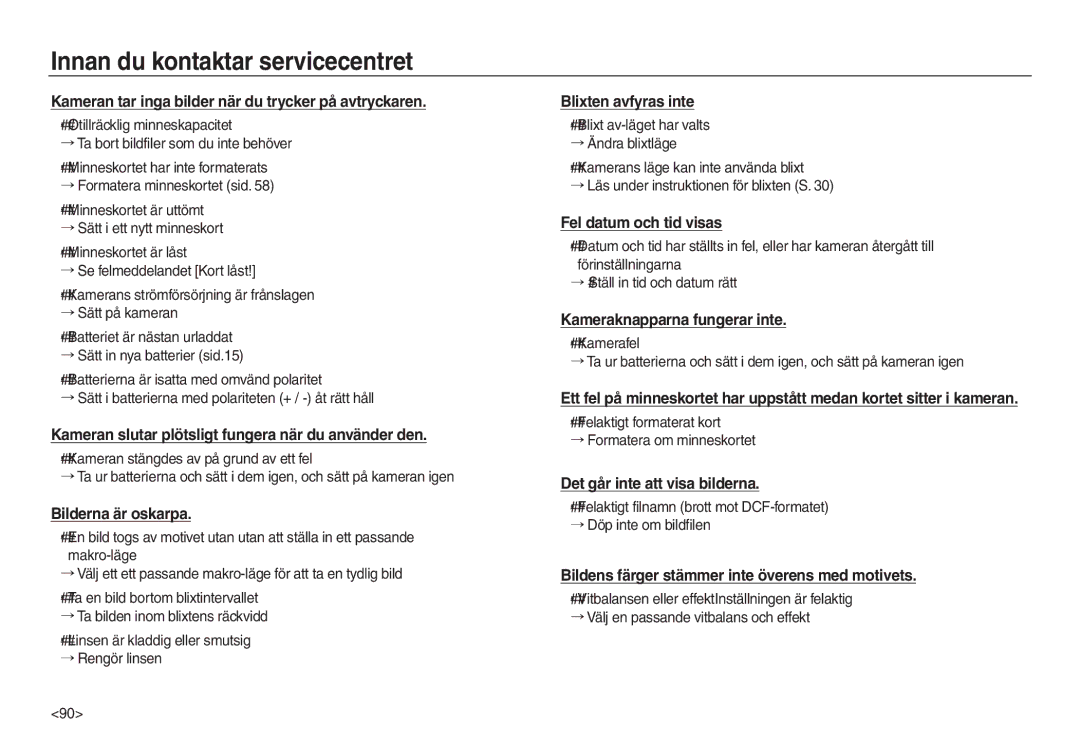 Samsung EC-L830ZBDA/E3, EC-L730ZSDA/E3, EC-L730ZBBA/E2, EC-L830ZSDA/E3 Kameran tar inga bilder när du trycker på avtryckaren 