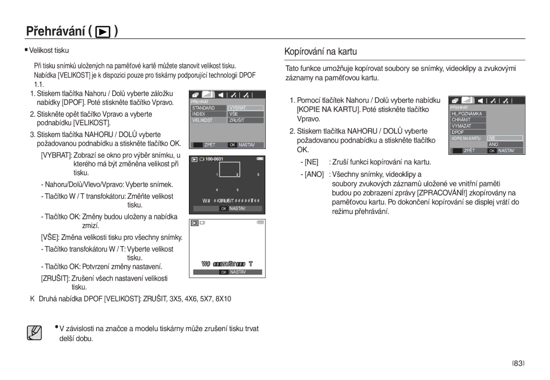 Samsung EC-L830ZBDA/DE, EC-L730ZSDA/E3, EC-L830ZSDA/E3, EC-L730ZRDA/E3, EC-L730ZBDA/E3 manual Kopírování na kartu 