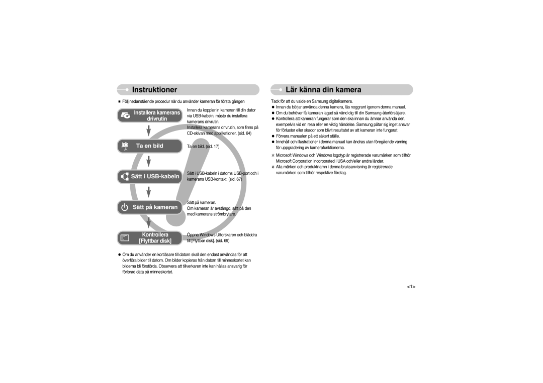 Samsung EC-L73ZZSBA/E1, EC-L73ZZSBA/DE, EC-L73ZZBBA/DE manual Instruktioner, Lär känna din kamera 