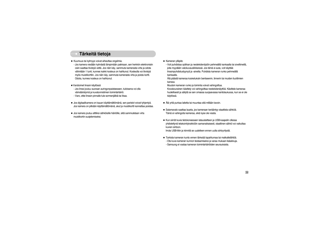 Samsung EC-L73ZZSBA/DE, EC-L73ZZBBA/DE, EC-L73ZZSBA/E1 manual Tärkeitä tietoja 