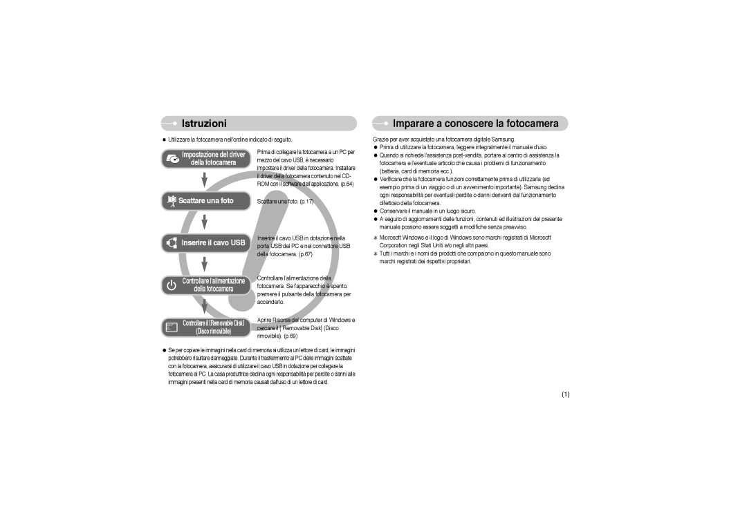 Samsung EC-L73ZZBBA/DE, EC-L73ZZSBA/DE, EC-L73ZZBBA/E1, EC-L73ZZSBA/E1 manual Istruzioni, Imparare a conoscere la fotocamera 