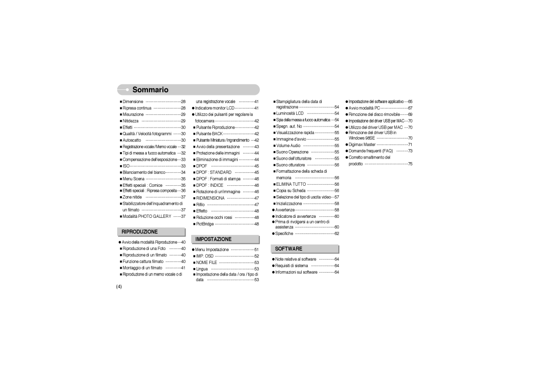 Samsung STW-L73B, EC-L73ZZSBA/DE, EC-L73ZZBBA/E1, EC-L73ZZBBA/DE, EC-L73ZZSBA/E1 manual Impostazione, Ridimensiona …………………47 