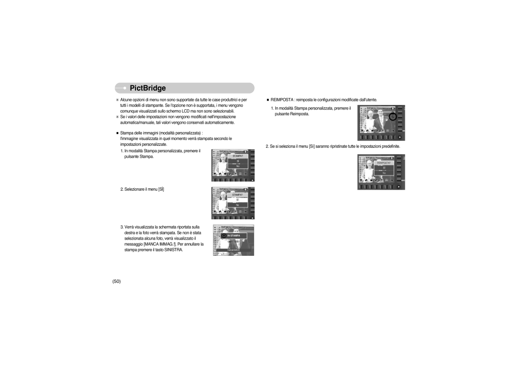 Samsung EC-L73ZZSBA/E1, EC-L73ZZSBA/DE, EC-L73ZZBBA/E1, EC-L73ZZBBA/DE, STW-L73S, STW-L73B manual Selezionare il menu SÌ 