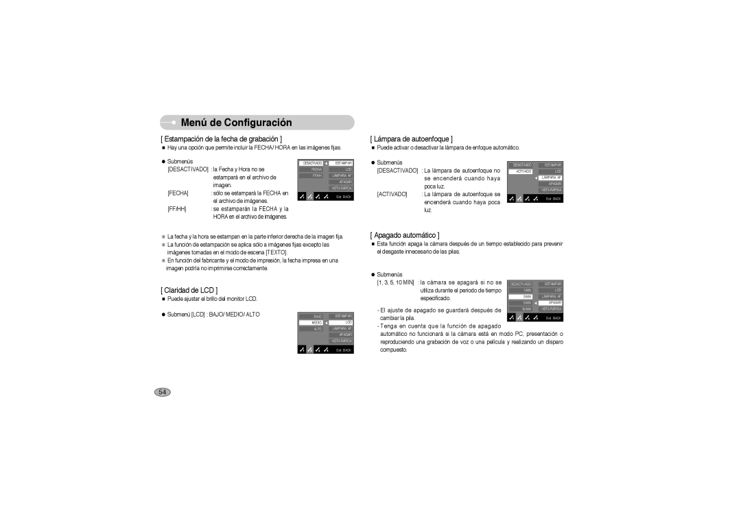 Samsung EC-L73ZZSBA/E1, EC-L73ZZSBA/DE, EC-L73ZZBBA/E1, EC-L73ZZBBA/DE manual Lámpara de autoenfoque, Ff/Hh 