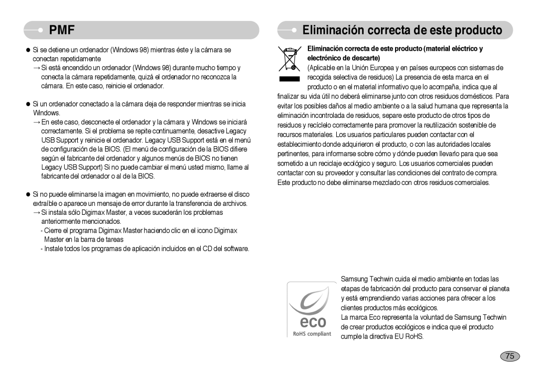 Samsung EC-L73ZZSBA/DE, EC-L73ZZBBA/E1, EC-L73ZZBBA/DE, EC-L73ZZSBA/E1 manual Eliminación correcta de este producto 