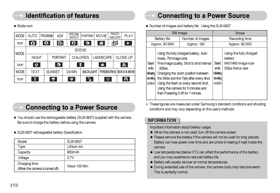 Samsung EC-L73ZZBBC/E1, EC-L73ZZSBA/DE, EC-L73ZZSBA/FR, EC-L73ZZBBB/FR, EC-L73ZZBBA/FR, STW-L73S Connecting to a Power Source 