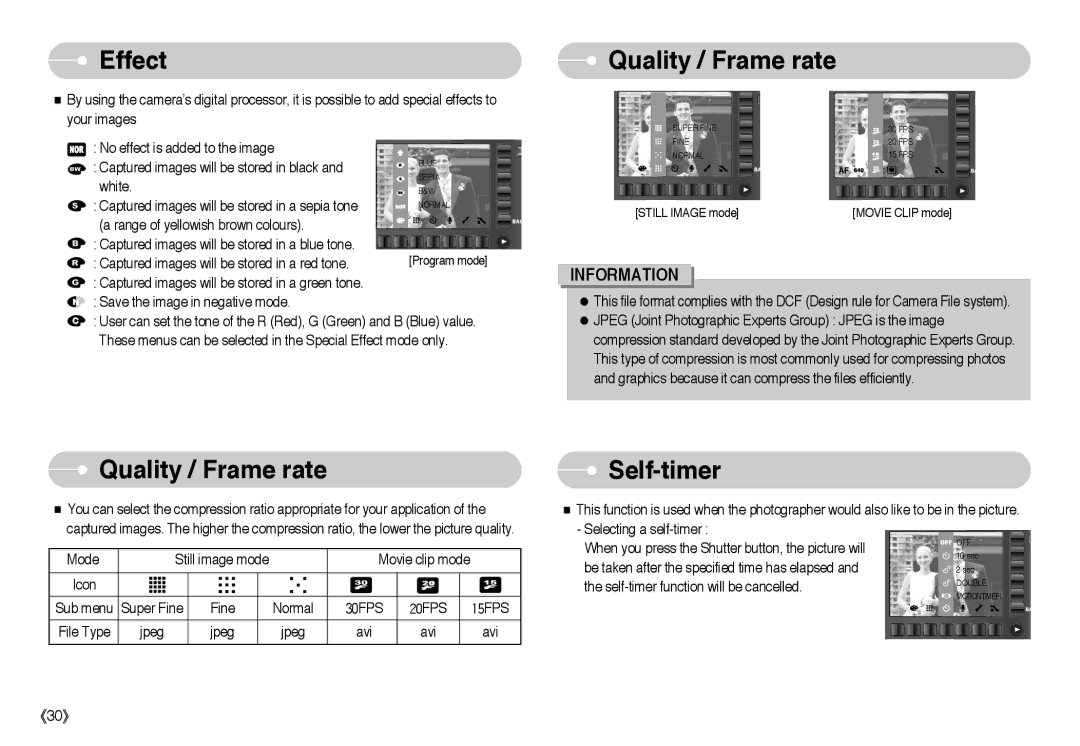 Samsung EC-L73ZZSBA/TW, EC-L73ZZSBA/DE, EC-L73ZZSBA/FR, EC-L73ZZBBB/FR, STW-L73S Effect, Quality / Frame rate, 20FPS 15FPS 