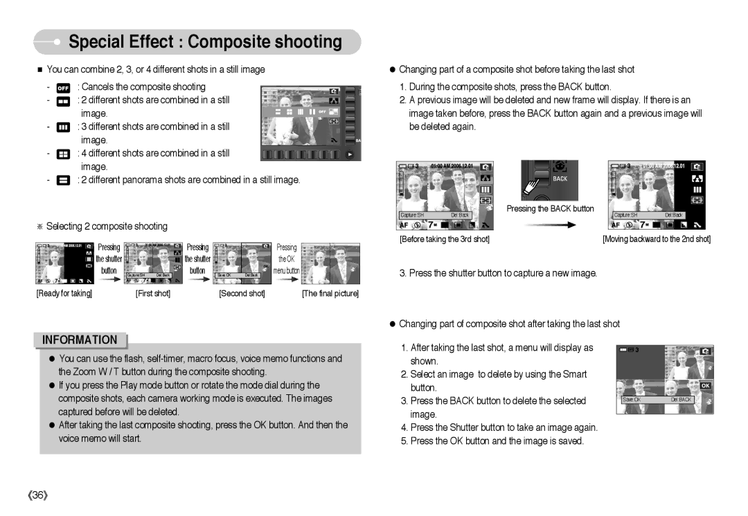 Samsung EC-L73ZZSBA/DE, EC-L73ZZSBA/FR, EC-L73ZZBBB/FR, EC-L73ZZBBA/FR, EC-L73ZZBBA/E1 manual Special Effect Composite shooting 