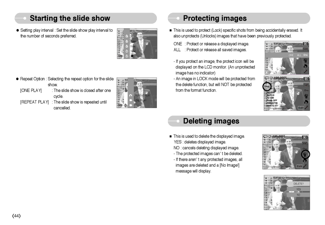 Samsung STW-L73B, EC-L73ZZSBA/DE, EC-L73ZZSBA/FR, EC-L73ZZBBB/FR, EC-L73ZZBBA/FR, STW-L73S Protecting images, Deleting images 