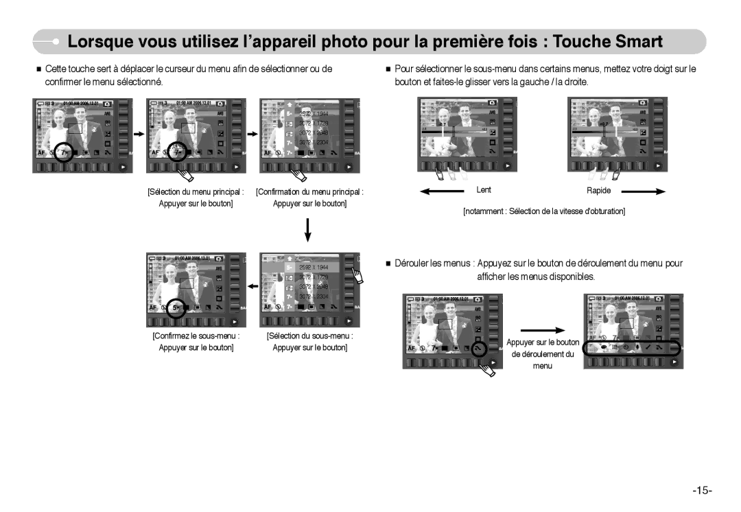 Samsung EC-L73ZZBBB/FR, EC-L73ZZSBA/DE, EC-L73ZZSBA/FR manual LentRapide Notamment Sélection de la vitesse dobturation 