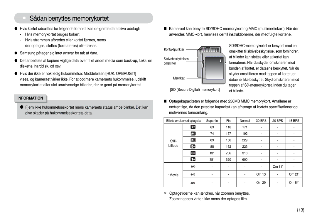 Samsung EC-L74WZBBC/E2, EC-L74WZSBA/DE Hvis memorykortet bruges forkert, Hvis strømmen afbrydes eller kortet fjernes, mens 