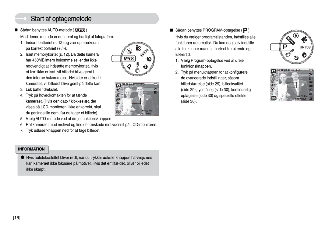 Samsung EC-L74WZBBA/FI manual Start af optagemetode, Luk batteridækslet, Vælg AUTO-metode ved at dreje funktionsknappen 