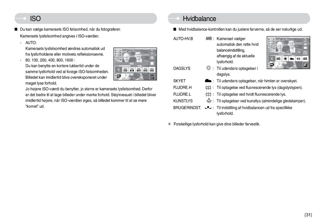 Samsung EC-L74WZBBC/E2, EC-L74WZSBA/DE, EC-L74WZBBA/DE, EC-L74WZBBA/DK, EC-L74WZBBB/E2, EC-L74WZSBC/E2 manual Hvidbalance 