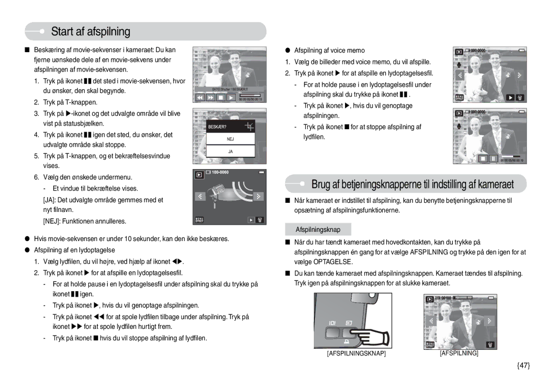 Samsung EC-L74WZBBB/E2, EC-L74WZSBA/DE, EC-L74WZBBA/DE, EC-L74WZBBA/DK, EC-L74WZSBC/E2 manual Afspilningsknapafspilning 