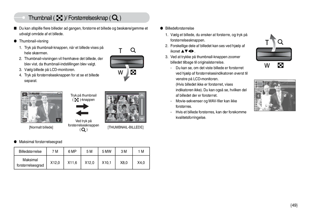 Samsung EC-L74WZBBC/E2, EC-L74WZSBA/DE, EC-L74WZBBA/DE, EC-L74WZBBA/DK Maksimal forstørrelsesgrad Billedstørrelse, X10,1 