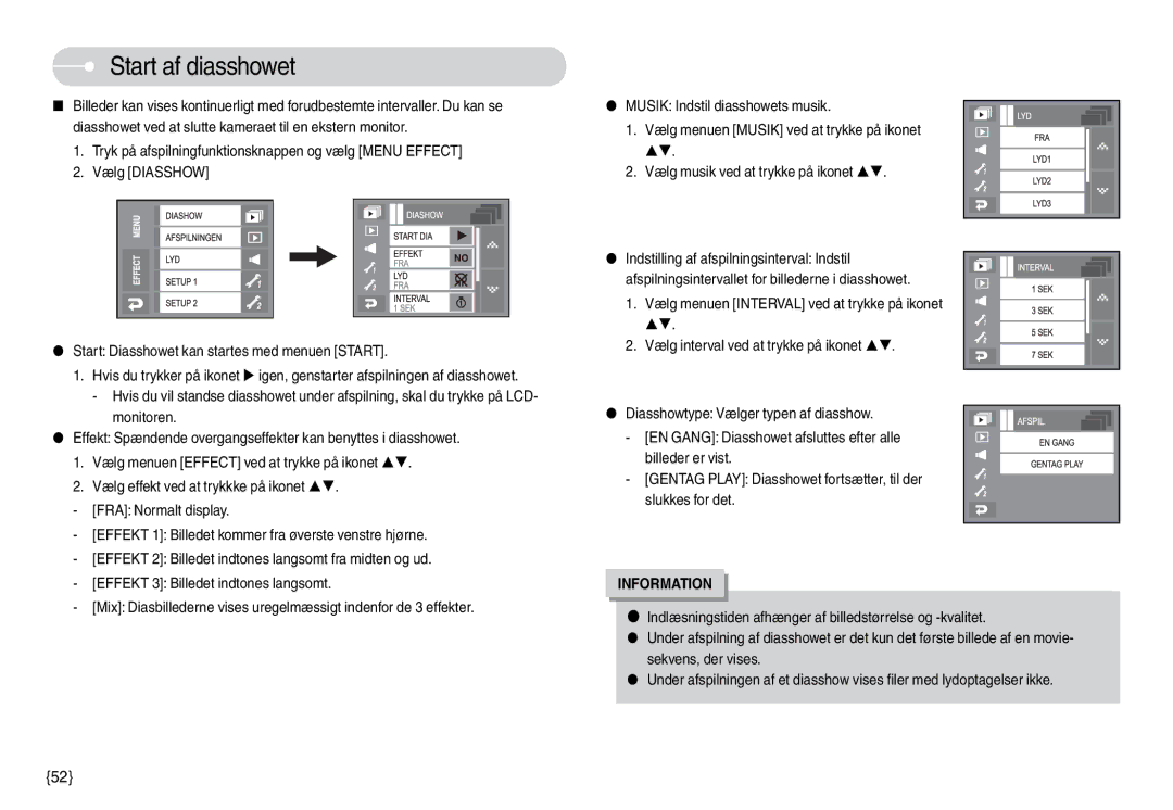 Samsung EC-L74WZBBA/FI, EC-L74WZSBA/DE, EC-L74WZBBA/DE Start af diasshowet, Start Diasshowet kan startes med menuen Start 