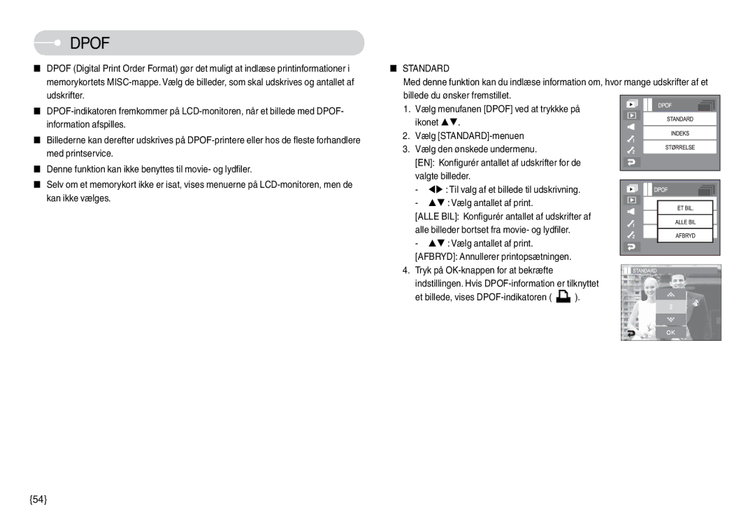 Samsung EC-L74WZBBA/DE ST Vælg antallet af print Afbryd Annullerer printopsætningen, Et billede, vises DPOF-indikatoren 