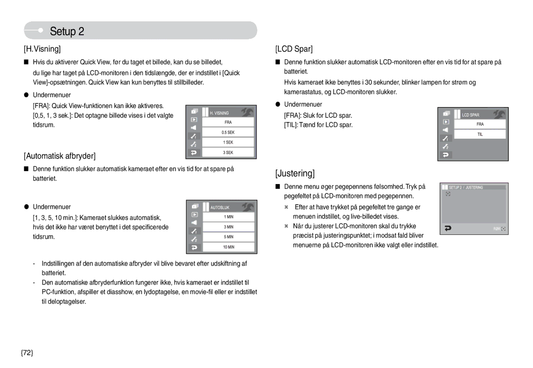 Samsung EC-L74WZBBA/DE, EC-L74WZSBA/DE, EC-L74WZBBA/DK, EC-L74WZBBB/E2, EC-L74WZSBC/E2, EC-L74WZBBC/E2 manual Justering 