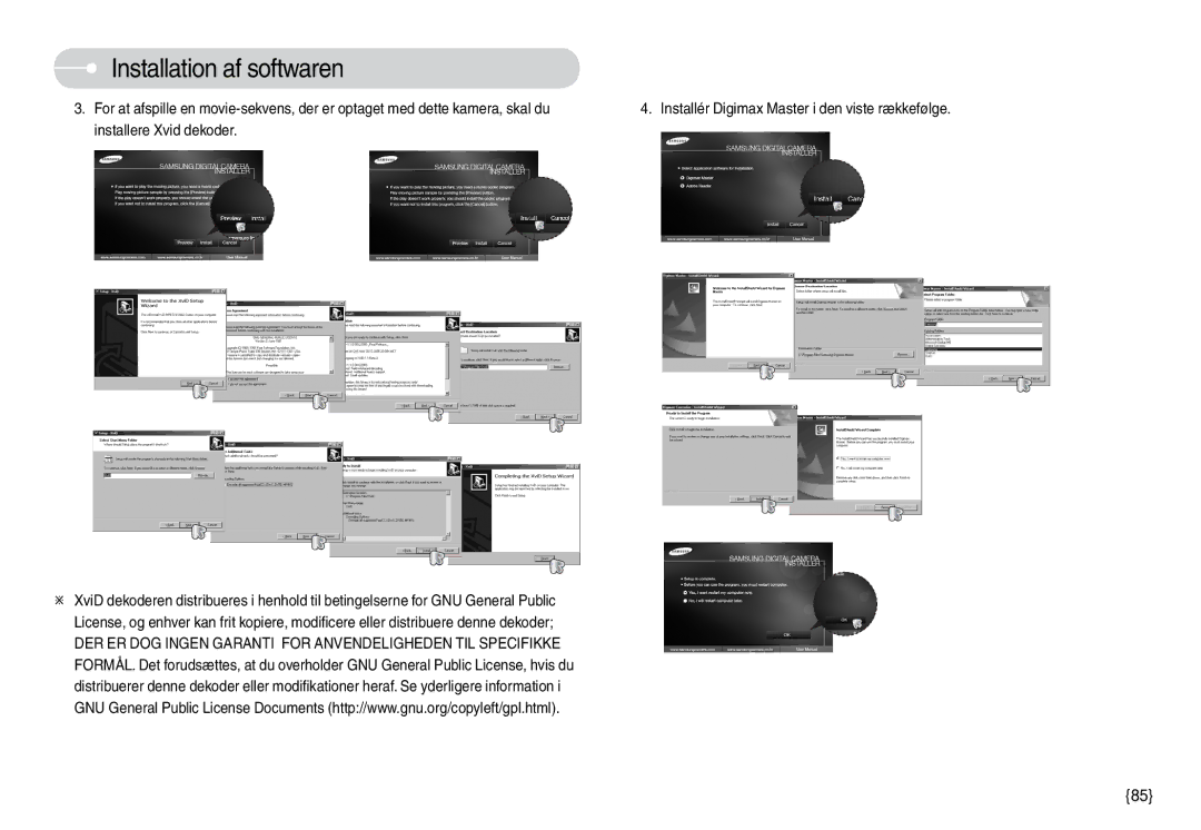 Samsung EC-L74WZBBC/E2, EC-L74WZSBA/DE, EC-L74WZBBA/DE, EC-L74WZBBA/DK manual Installér Digimax Master i den viste rækkefølge 