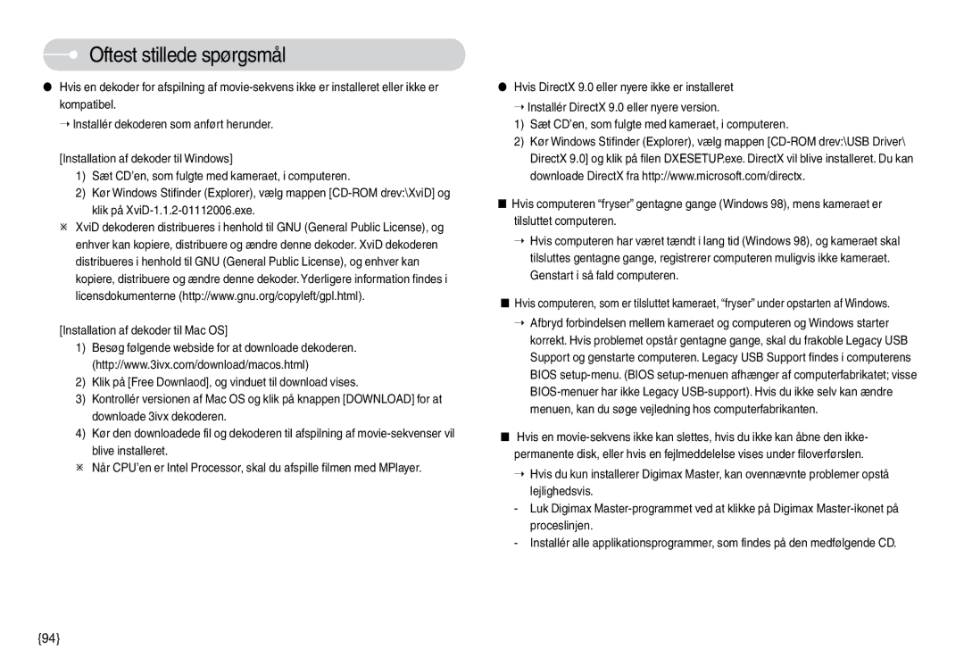 Samsung EC-L74WZBBC/E2, EC-L74WZSBA/DE, EC-L74WZBBA/DE, EC-L74WZBBA/DK, EC-L74WZBBB/E2 manual Oftest stillede spørgsmål 