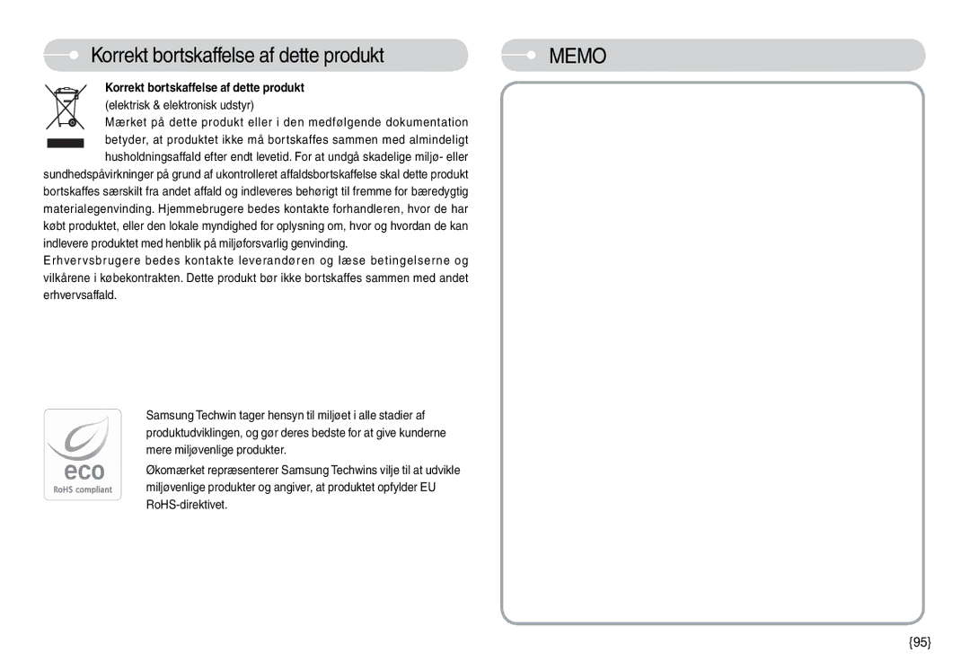 Samsung EC-L74WZSBA/FI, EC-L74WZSBA/DE manual Korrekt bortskaffelse af dette produkt, Elektrisk & elektronisk udstyr 