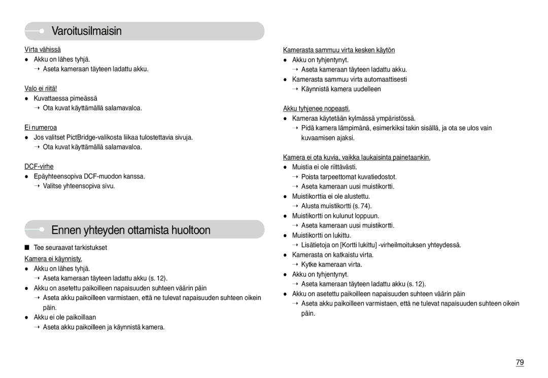 Samsung EC-L74WZBBA/FI, EC-L74WZSBA/DE, EC-L74WZBBA/DE, EC-L74WZBBA/DK manual Ennen yhteyden ottamista huoltoon, DCF-virhe 