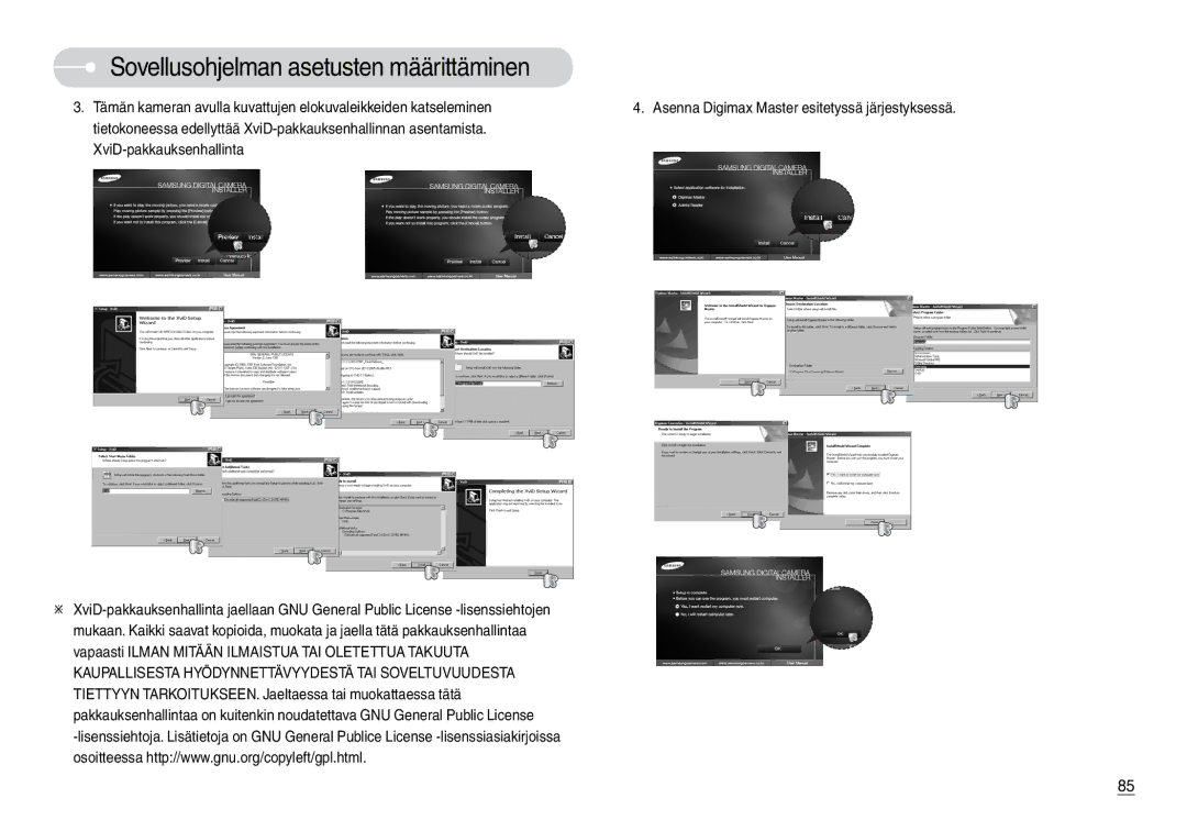 Samsung EC-L74WZBBC/E2, EC-L74WZSBA/DE, EC-L74WZBBA/DE, EC-L74WZBBA/DK manual Asenna Digimax Master esitetyssä järjestyksessä 