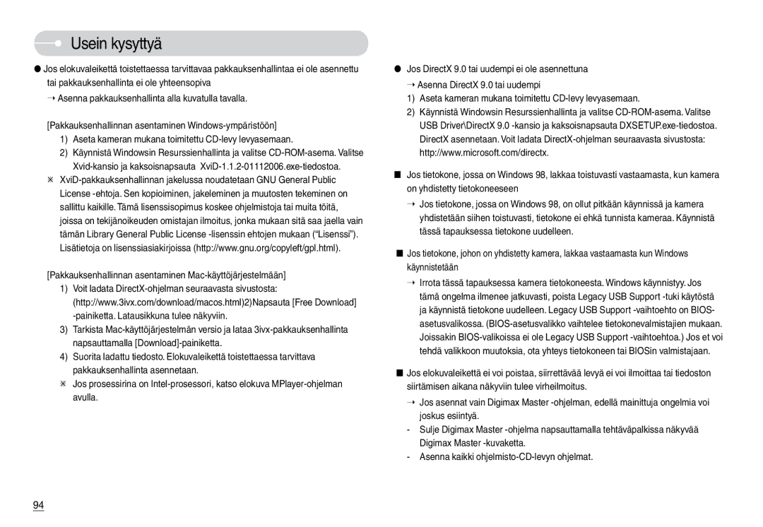 Samsung EC-L74WZBBC/E2, EC-L74WZSBA/DE, EC-L74WZBBA/DE manual Pakkauksenhallinnan asentaminen Mac-käyttöjärjestelmään 