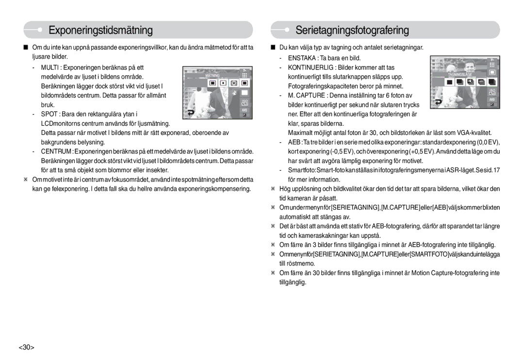 Samsung EC-L74WZSBC/E2, EC-L74WZSBA/DE manual Exponeringstidsmätning, Serietagningsfotografering, Klar, sparas bilderna 