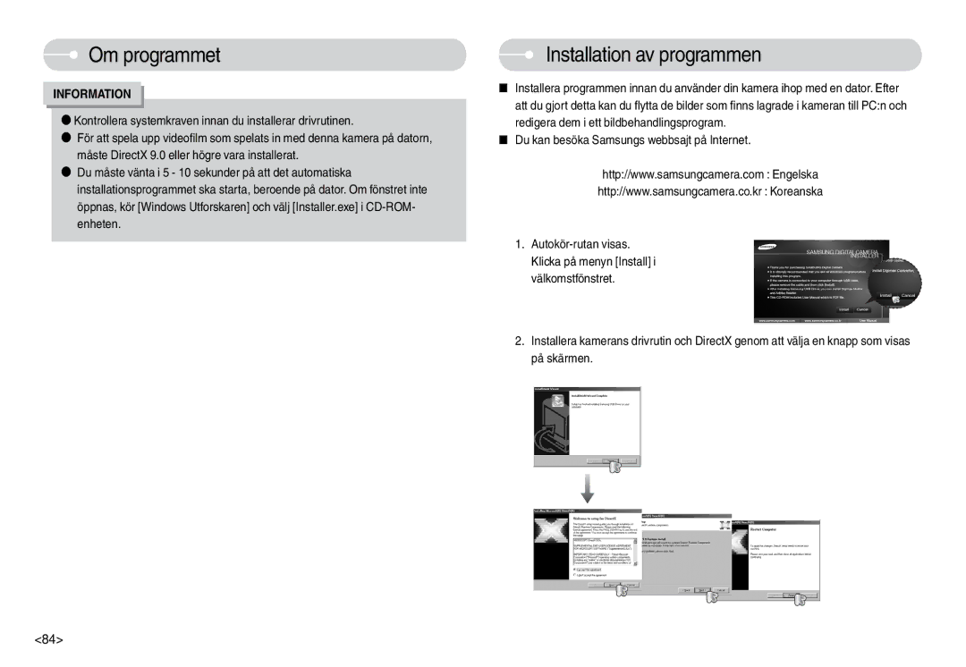 Samsung EC-L74WZSBC/E2 manual Installation av programmen, Kontrollera systemkraven innan du installerar drivrutinen 