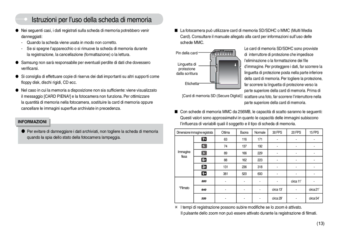 Samsung EC-L74WZSBA/IT, EC-L74WZSBA/DE Parte superiore della card di memoria, ’eliminazione o la formattazione dei file 