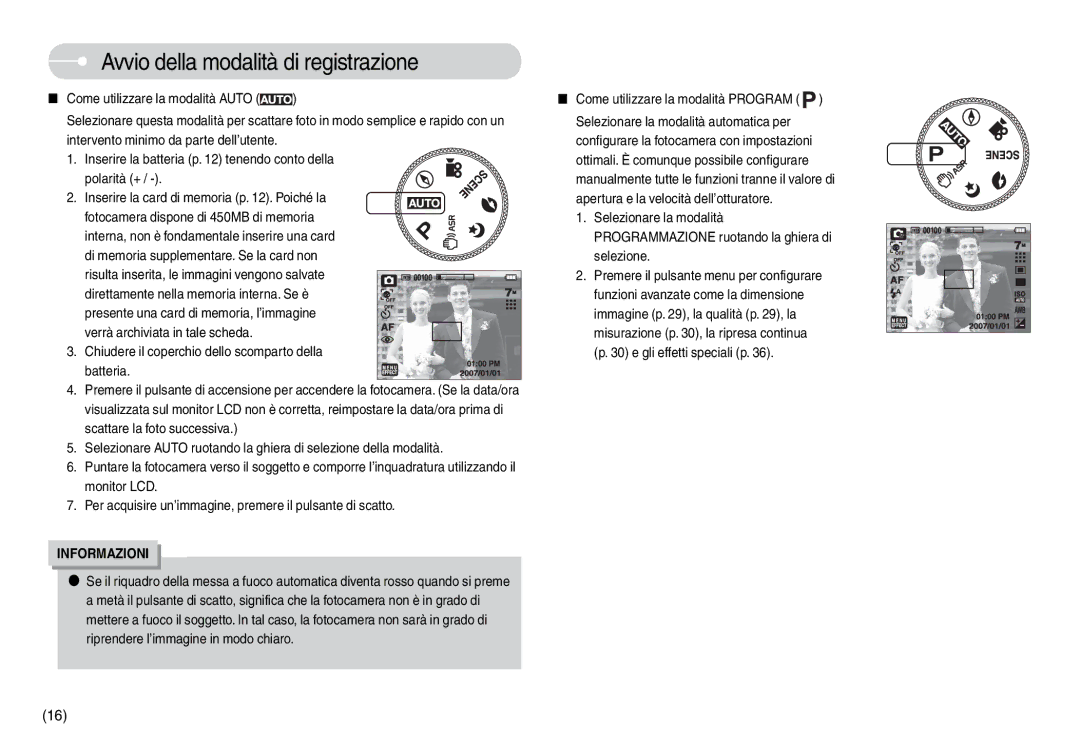 Samsung EC-L74WZBBA/DE, EC-L74WZSBA/DE, EC-L74WZBBA/E1, EC-L74WZSBB/IT, EC-L74WZBBA/IT Avvio della modalità di registrazione 